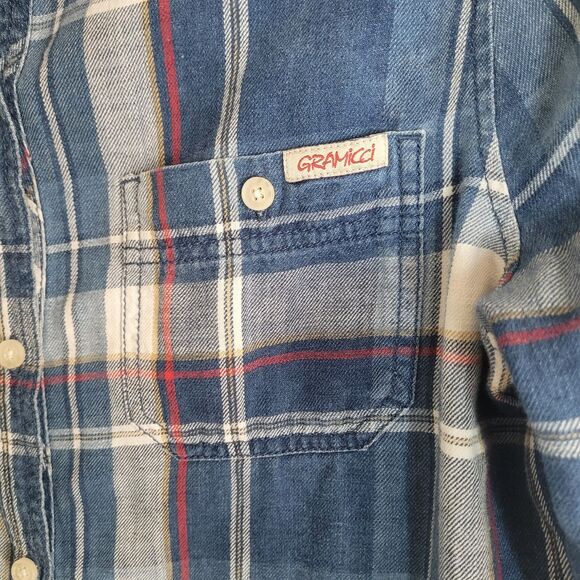 Gramicci Button Up Flannel Tunic Top Womens Size Medium M Blue Plaid Countrycore - Picture 5 of 10